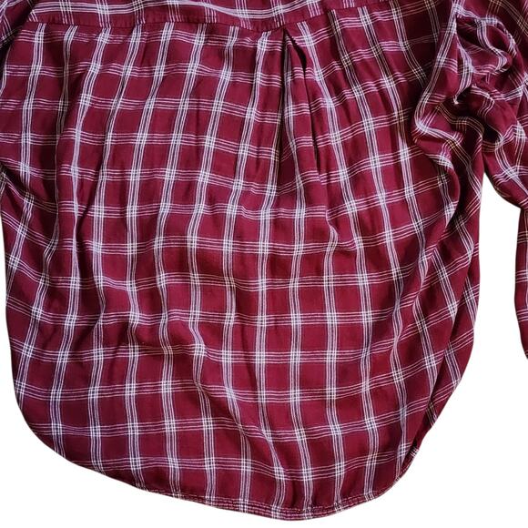 Lou & Grey for LOFT Womens Pullover Top Size S Red Plaid High-Low V-Neck - Picture 10 of 10